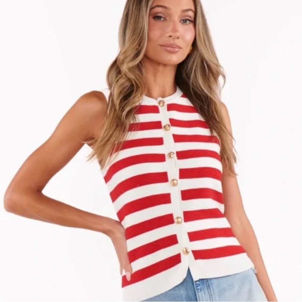 Show Me Your MuMu Red and White Striped Tank Vest, Medium, NWOT